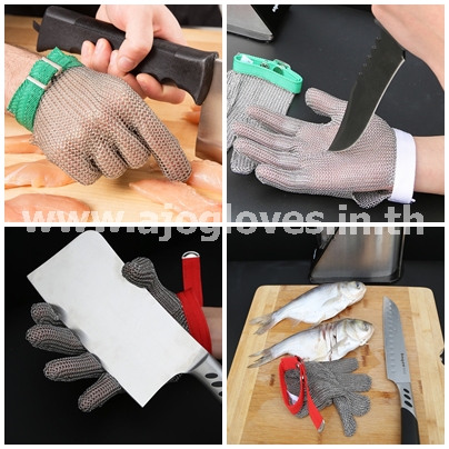 ถุงมือสแตนเลส 5 นิ้ว สั้น-สายรัดข้อมือไนล่อน