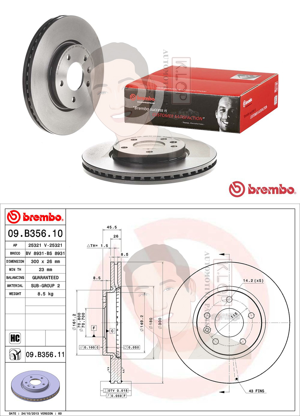 09 B356 11 จานเบรค ล้อ F (ยี่ห้อ BREMBO) รุ่น UV Chevrolet Cruze 2.0 ปี 2010->