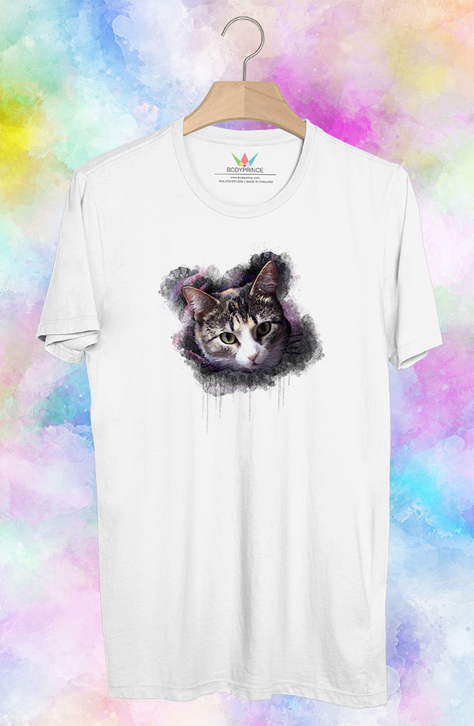 BP220 เสื้อยืด แมวสีน้ำ #4