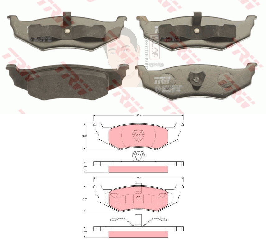 GDB1234 ผ้าเบรค-หลัง(TRW) (เนื้อผ้า COTEC) CHRYSLER NEON 2.0