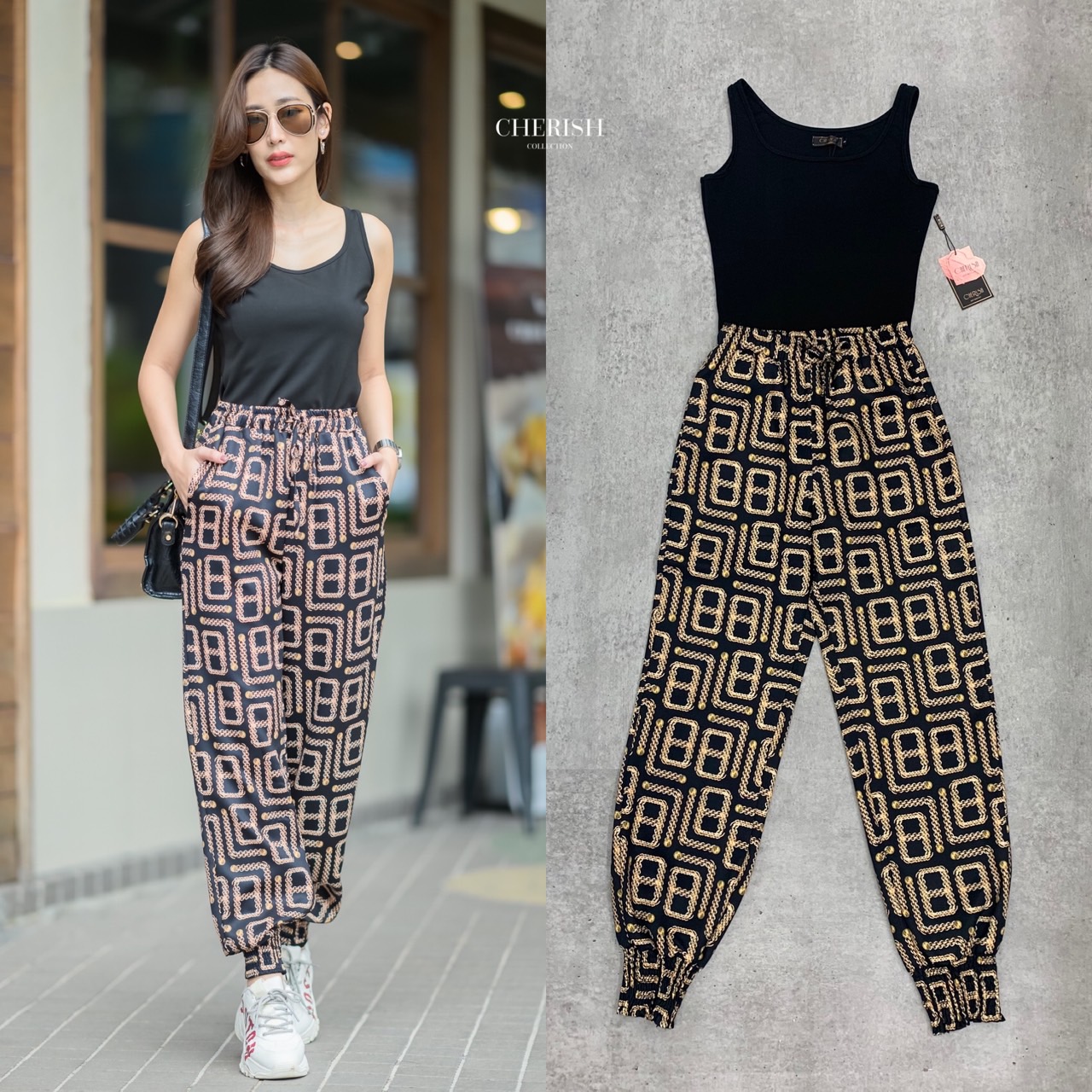 เซ็ทเสื้อ + กางเกง เสื้อกล้ามสีดำ