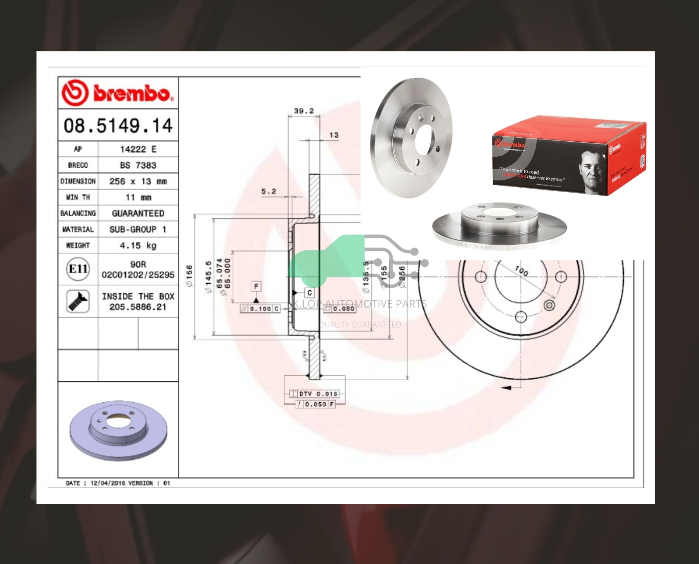 08 5149 14 จานเบรคหน้า STD (ยี่ห้อ BREMBO) VW Golf III 5dr (1.8 ABS) Vento (1.8) Passat (2.0) 90-98