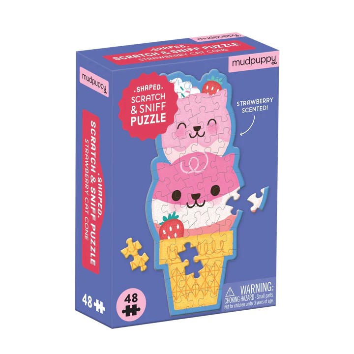 Mudpuppy - Strawberry Cat Cone (Shaped Scratch & Sniff Puzzle) 48 pcs.