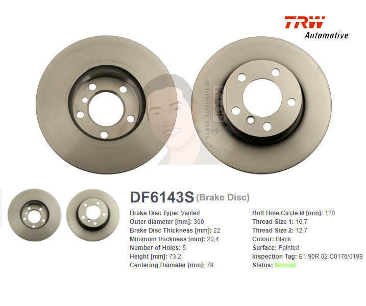 DF6143S จานเบรค-ดรัมเบรค(TRW) BMW 3 (F30,F31, F34, F80) 320i, 320d, 4 (F32,F82, F36) ปี2011> F V