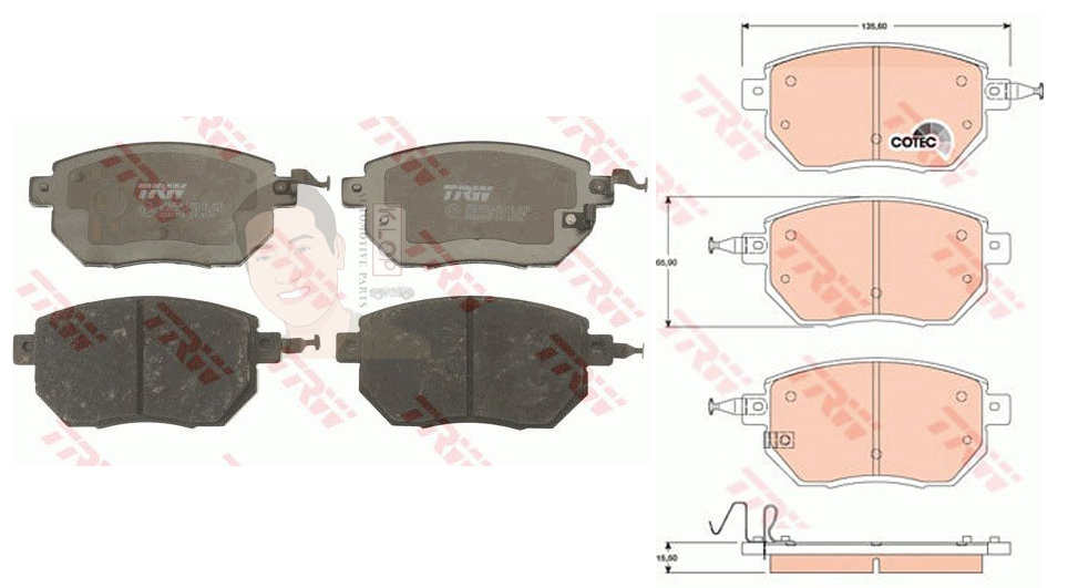 GDB3416 ผ้าเบรค-หน้า(TRW) (เนื้อผ้า COTEC) NISSAN MURANO V6 '06