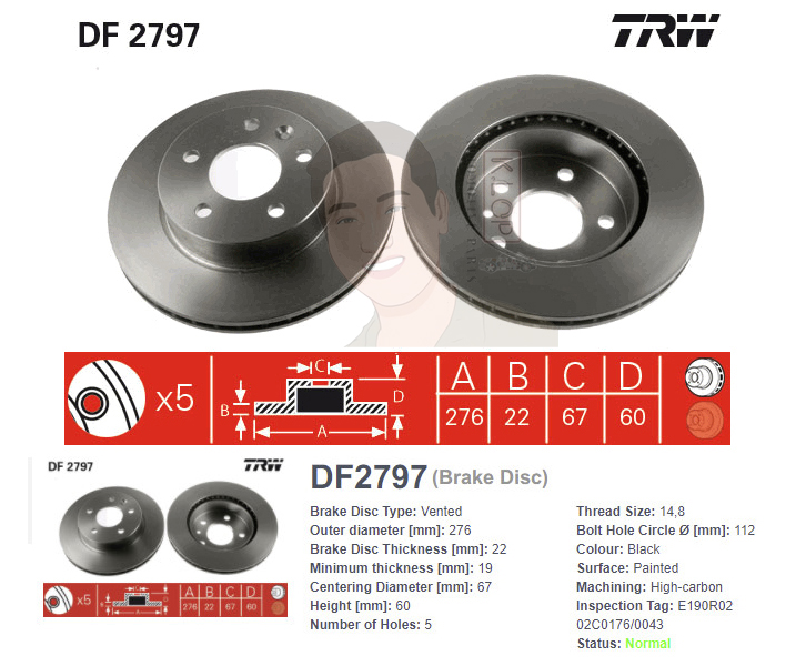 DF2797 จานเบรค-ดรัมเบรค(TRW) BENZ VITO W638 ปี1996-2003 F V