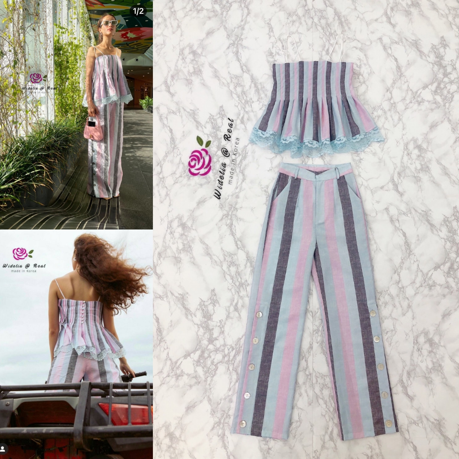 Janesuda Set เซ็ทเสื้อสายเดี่ยวกับกางเกงขายาวเอวสูงแสนสวย