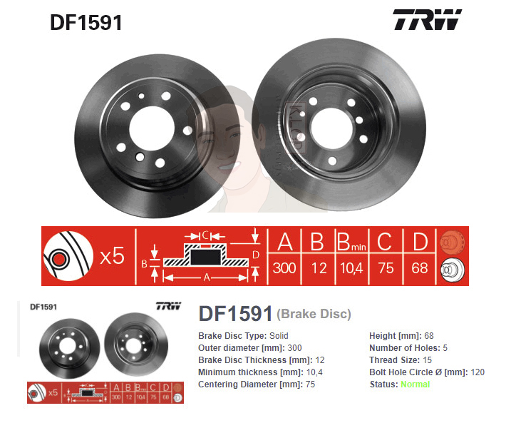 DF1591 จานเบรค-ดรัมเบรค(TRW) BMW E32 730i, iL ปี1986-1994 R S