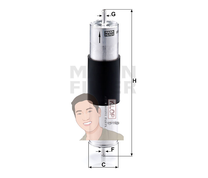 WK521/3 กรองเบนซิน(BMW) X5(E53) 3.0D ปี2000-2006 เครื่องยนต์ M57 (MANN-FILTER***งานพรีเมี่ยมแท้นำเข้ายุโรป) Dimensions(mm.) C=55 F=8 G=8 H=274