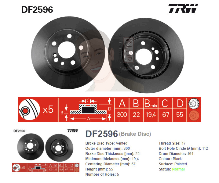 DF2596 จานเบรค-ดรัมเบรค(TRW) BENZ W140 S420, S500 ปี1993-1997 R V