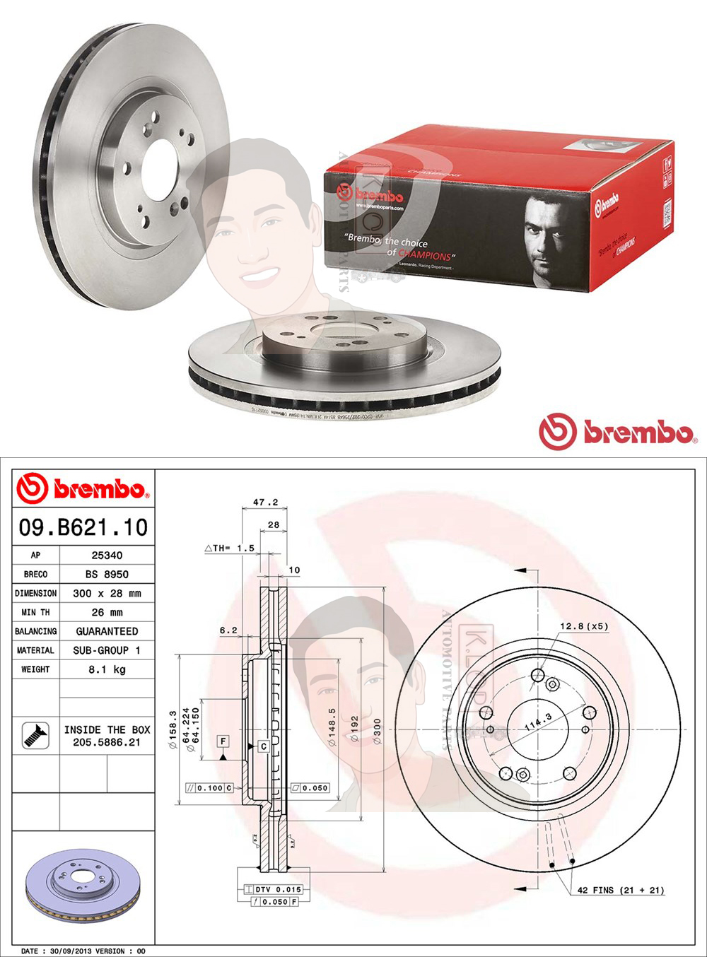 09 B621 10 จานเบรก-หน้า (ยี่ห้อ Brembo รุ่น STD) Honda Accord 2.0 2.4 (GEN8) ปี2008-2012