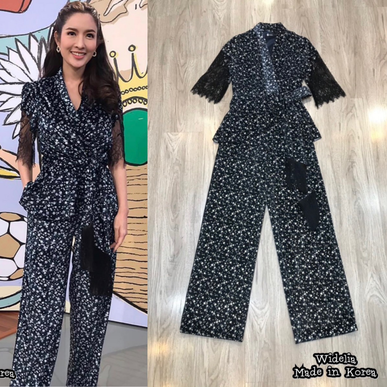 Tohn Set :: เสื้อคอวีแบบไขว้ช่วงแขนแต่งลูกไม้ ช่วงเอวแต่งสายผูกปลายสายแต่งพู่