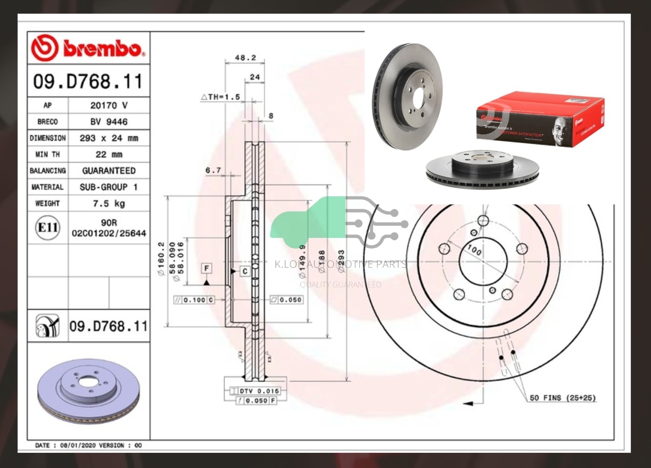09 D768 11 จานเบรค ล้อ F (ยี่ห้อ BREMBO) รุ่น UV SUBARU XV 2.0i AWD (GT) ปี17/IMPREZA 2.0i AWD (GT, GK)