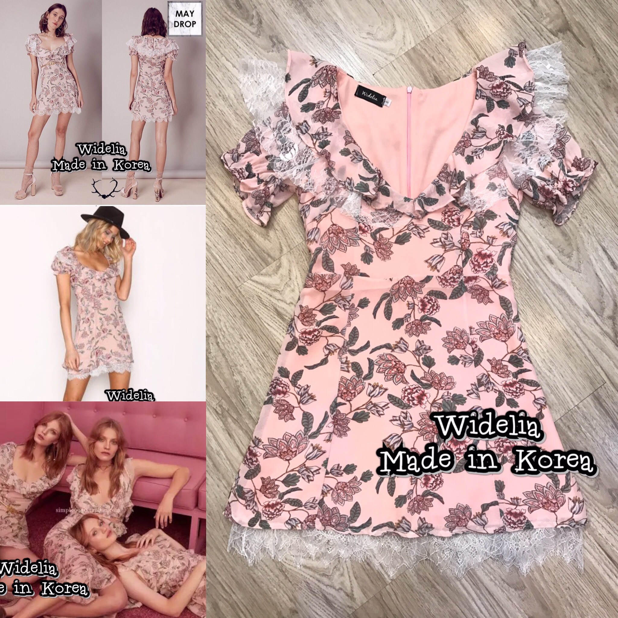 *พร้อมส่ง*FLALM Dress :: เดรสคอปาดแต่งระบายแสนหวาน