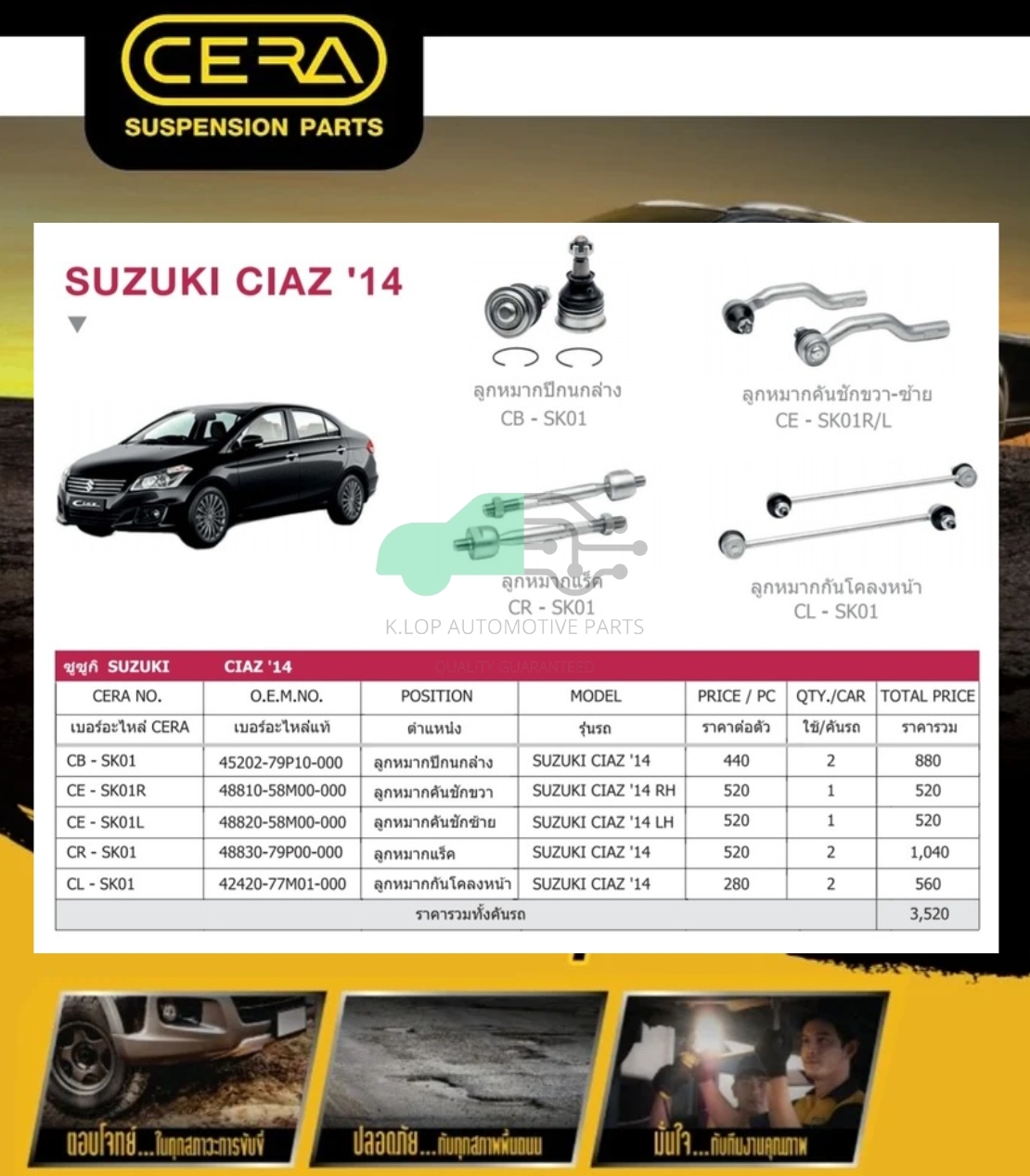 ชุดเปลี่ยนลูกหมากช่วงล่าง(CERA) SUZUKI CIAZ ปี2014-
