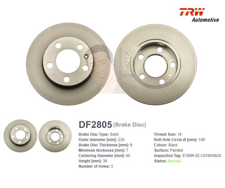 DF2805S จานเบรค-ดรัมเบรค(TRW) VW NEW BEETLE ปี2002-2009 R S