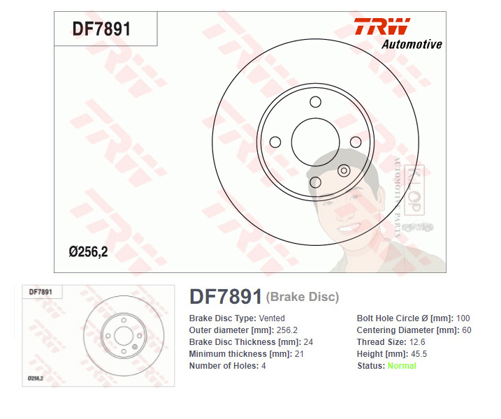 DF7891 จานเบรค-ดรัมเบรค(TRW) CHEVROLET SPIN / Sonic ปี2012 F V
