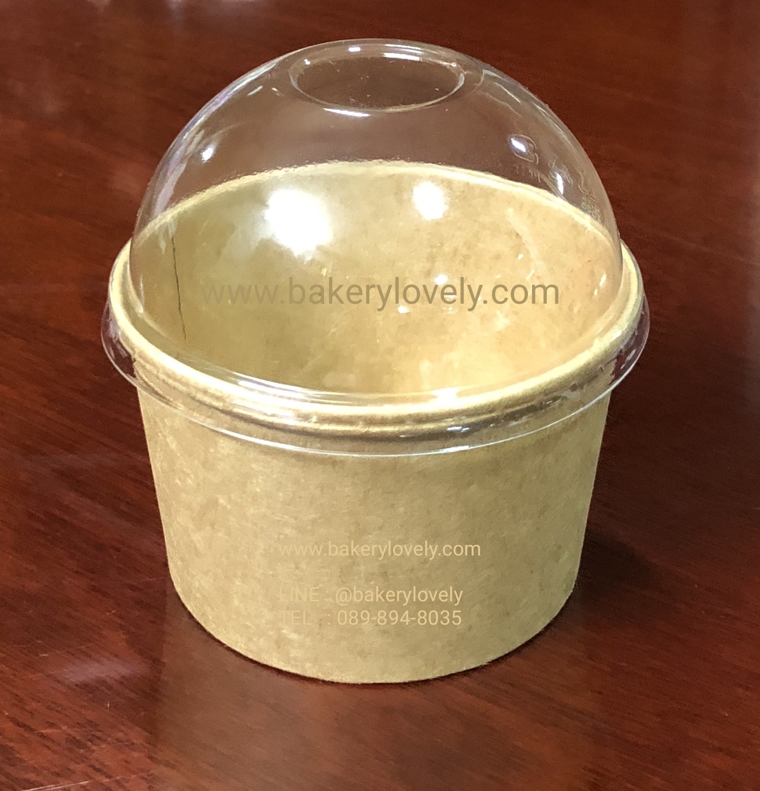 ถ้วยกระดาษ สีน้ำตาล 8 ออนซ์ + ฝาโดมใส