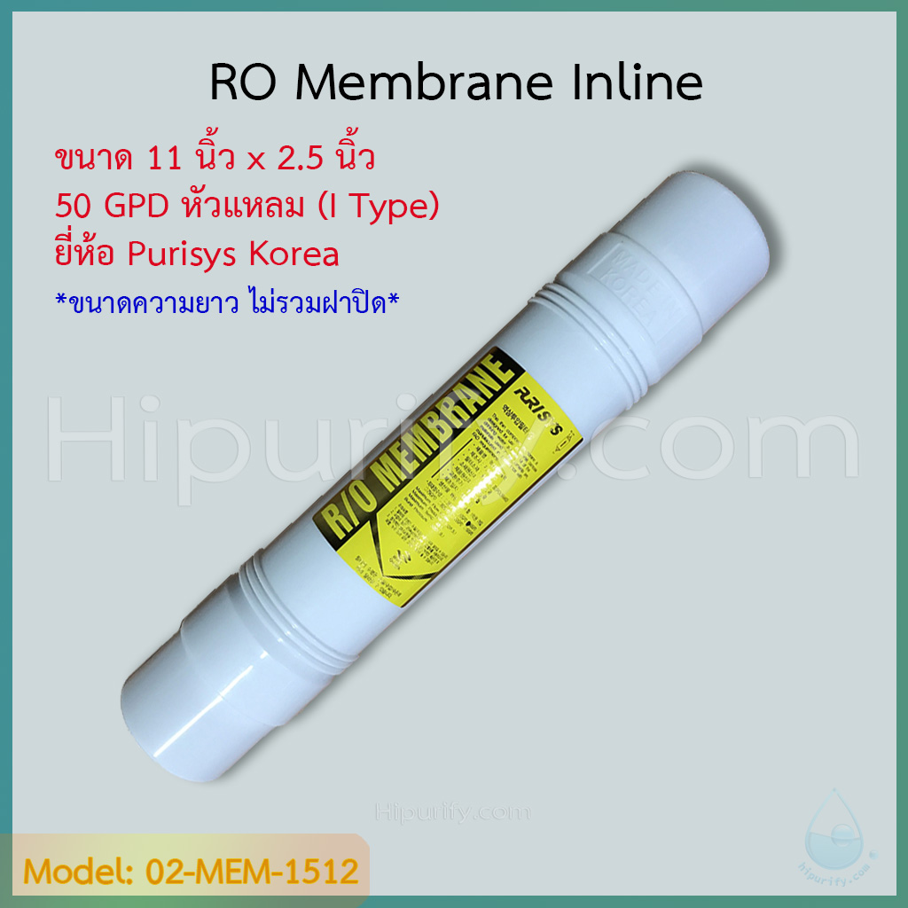 ไส้กรอง RO Membrane 50 GPD 11 นิ้ว ยี่ห้อ Purisys Korea (I Type) ชิ้น/ลัง