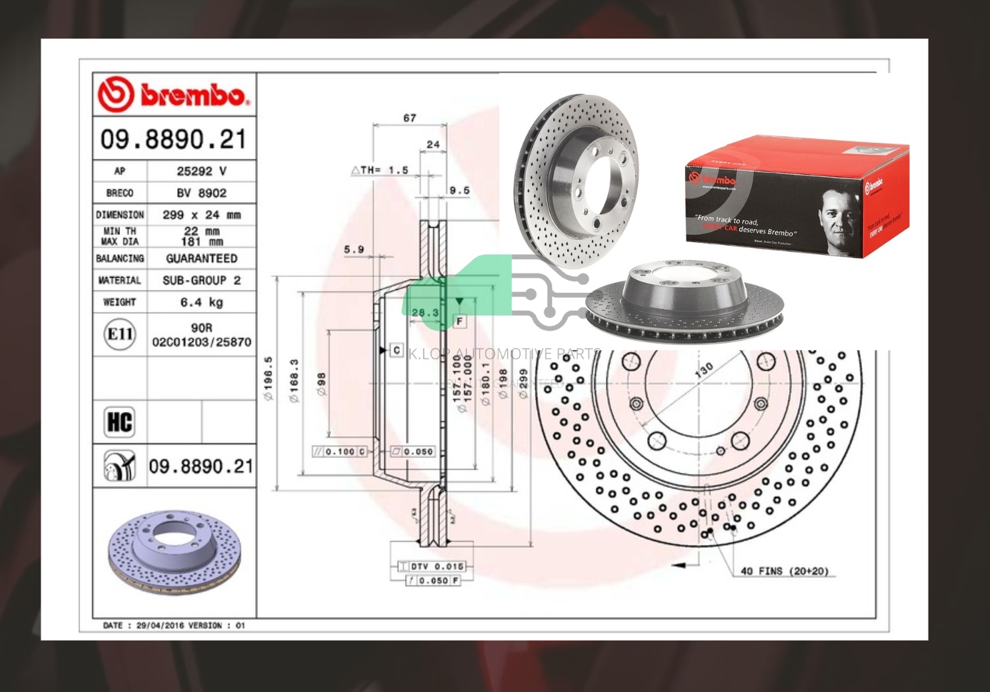 D09 8890 21จานเบรคหลัง (ยี่ห้อ BREMBO) PORSCHE BOXSTER/ CAYMAN 987 (3.2S 3.4S)