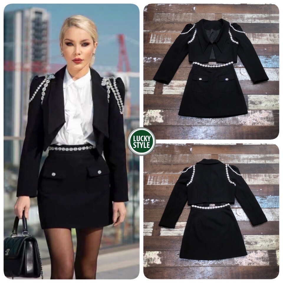 Korea Set Set เสื้อสูทไหล่เพชร+กระโปรงสั้น