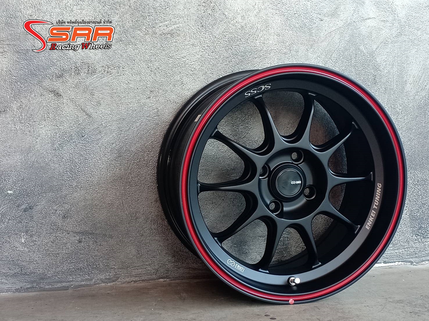 ENKEI TUNING SC55 ขอบ15 ET28 4x100 สีดำด้านขอบแดง