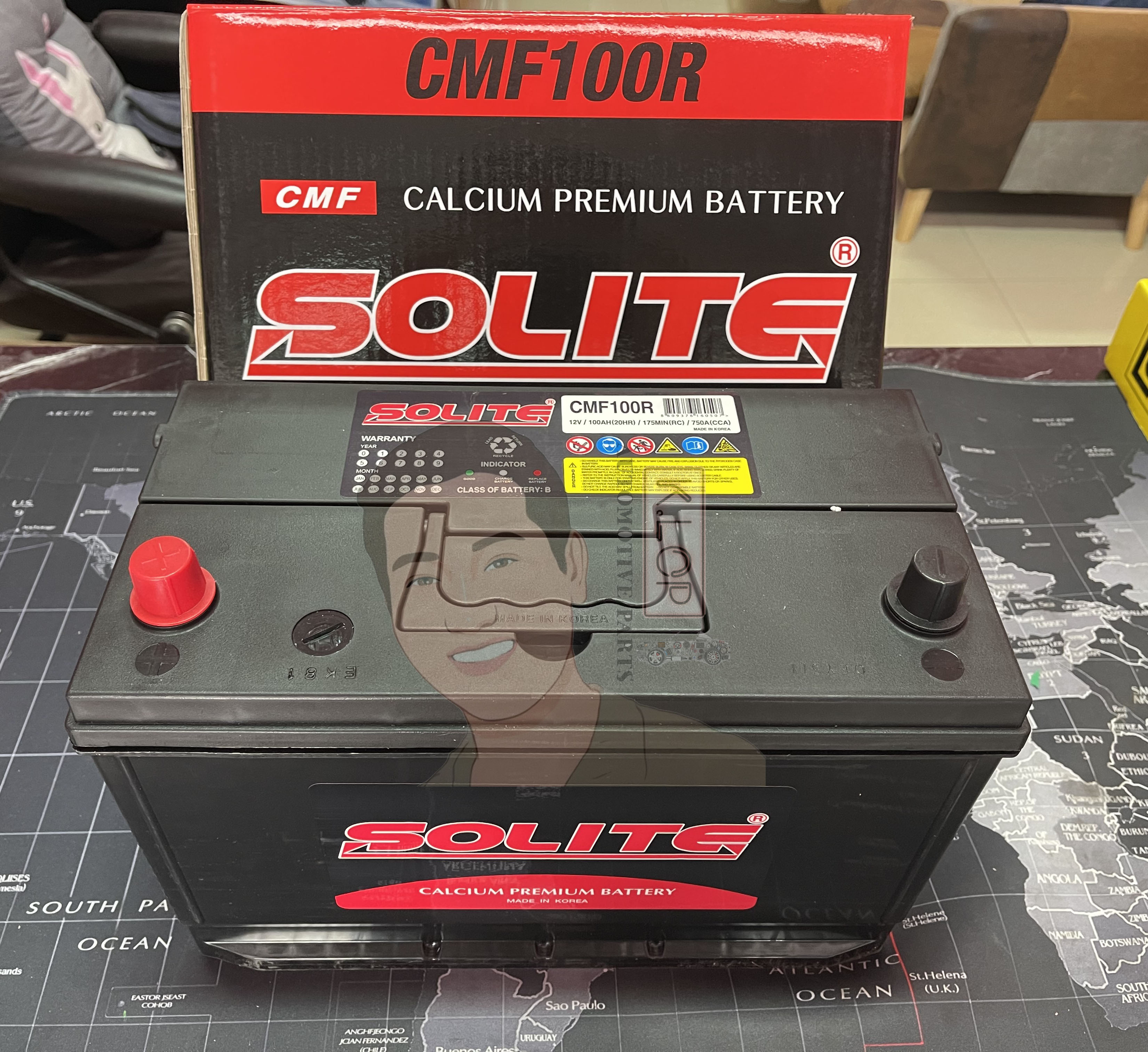 แบตเตอรี่ Solite CMF 100R : ฐานมีปีก ยาว 32.5 ซม. (สำหรับรถ Hyundai H1) (Calcium maintenance free) แท้ MADE IN KOREA