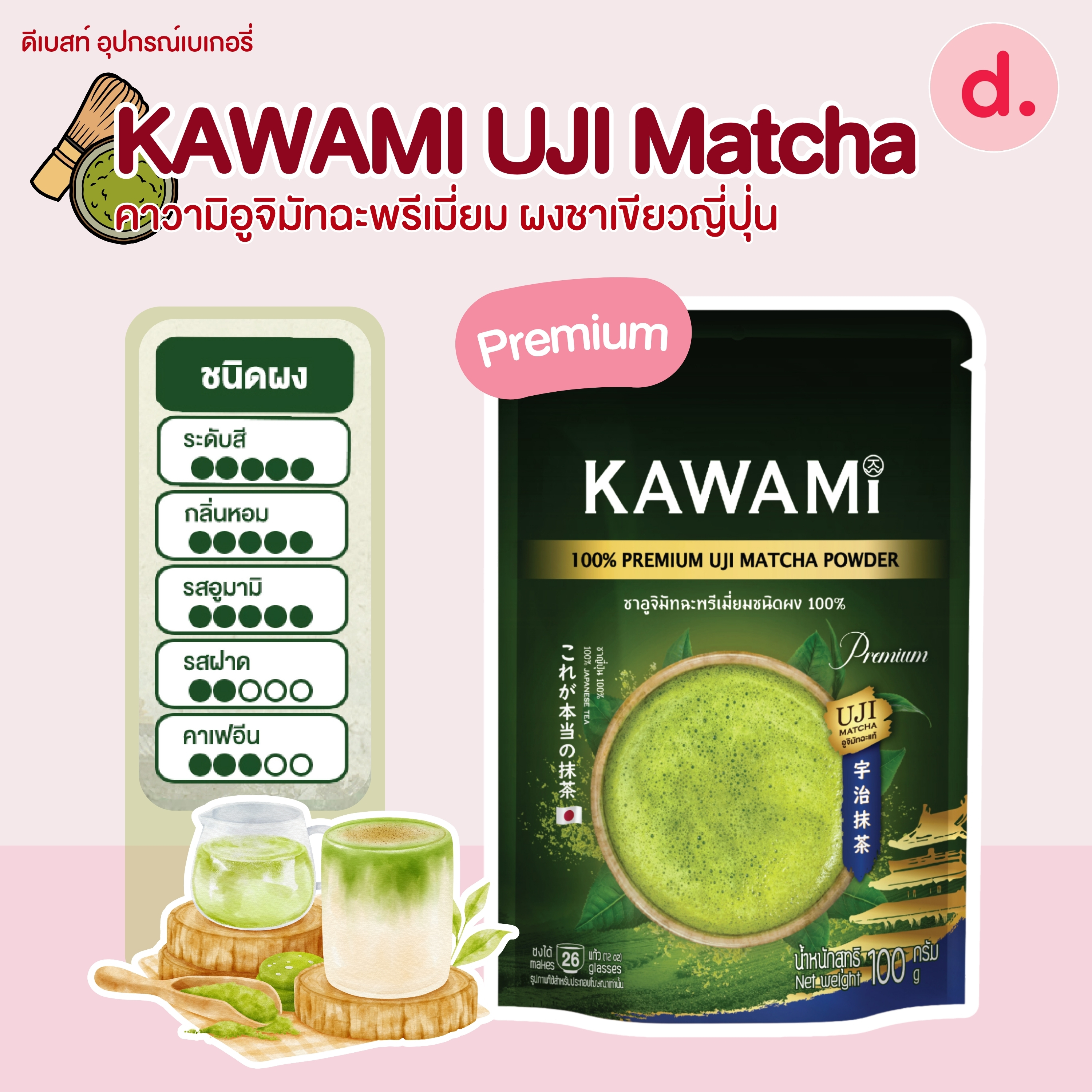 KAWAMI UJI Matcha คาวามิอูจิมัทฉะ ชาเขียวมัทฉะชนิดผง ขนาด 100 กรัม (2 แบบ)