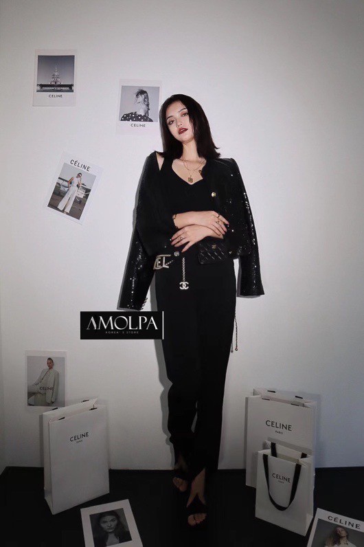 JACKET เสื้อแจ็คเก็ต GIVEN แต่งกระดุมหน้า ประดับเลื่อมสีดำ