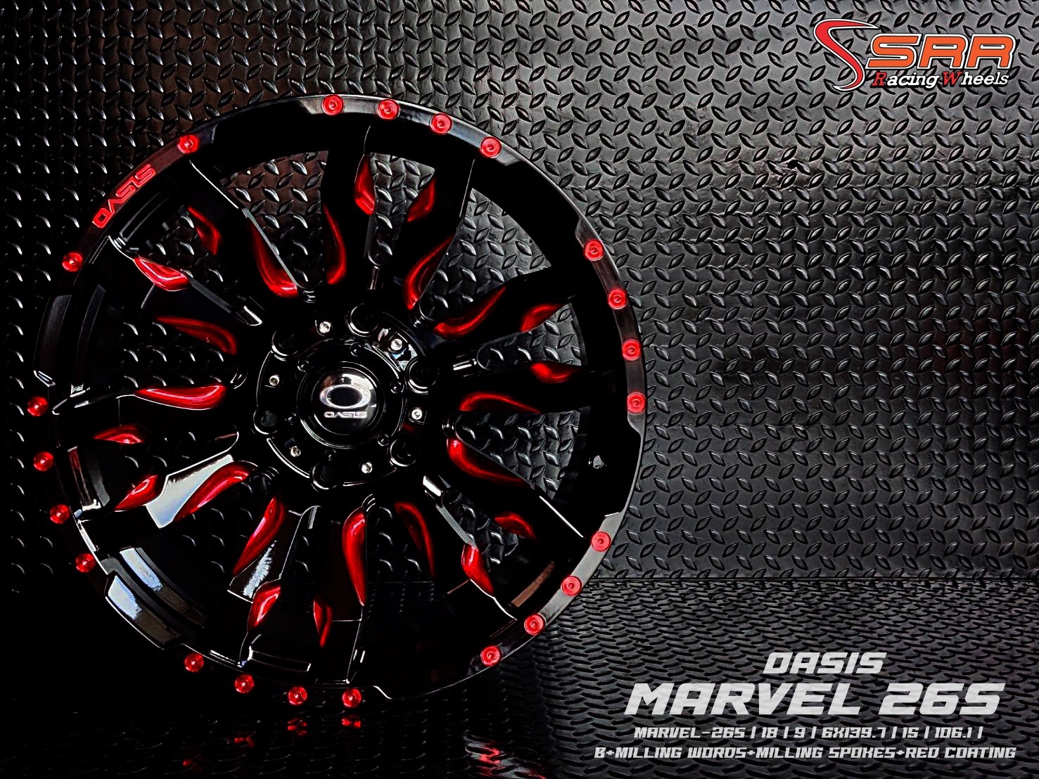 OASIS MARVEL 26S ขอบ18 6H139.7 ET15 สีดำคลิบแดง ราคาพิเศษ
