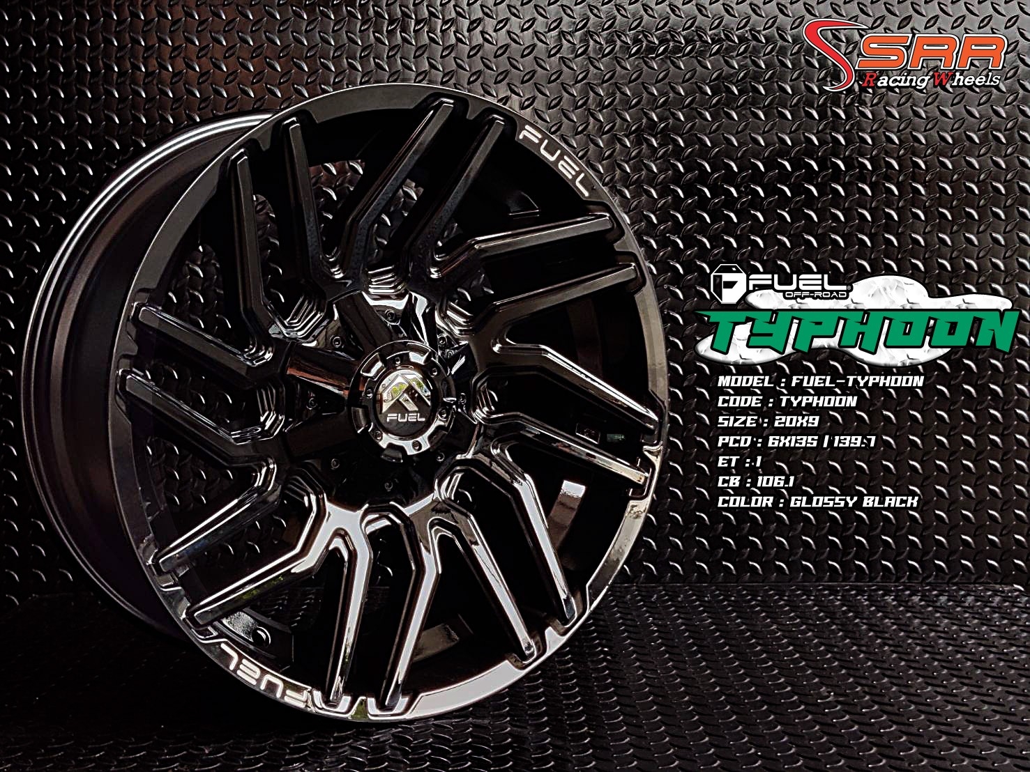 FUEL TYPHOON D776 ขอบ20 6H135/6H139.7 ET1 GLOSSY BLACK ราคาพิเศษ