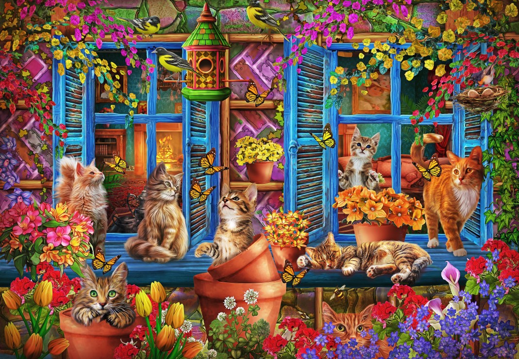 Bluebird Puzzle - Window Shelf Cats 1000 pcs.
