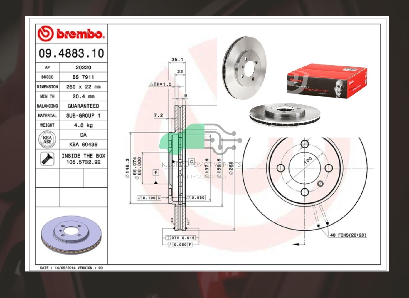 09 4883 10 จานเบรคหน้า (ยี่ห้อ BREMBO) รุ่น STD BMW ซีรี่ส์ 3 E30 (316i 320i 325i)