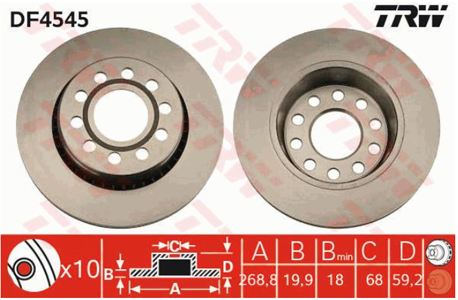 จานเบรกหลัง TRW : AUDI A6 (S6) / A8 4.2 quattro ('94-98) ***ราคาต่อใบ