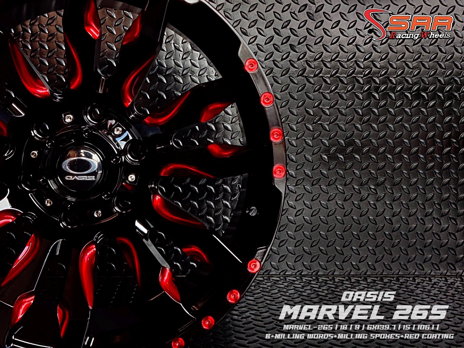 OASIS MARVEL 26S ขอบ18 6H139.7 ET15 สีดำคลิบแดง ราคาพิเศษ