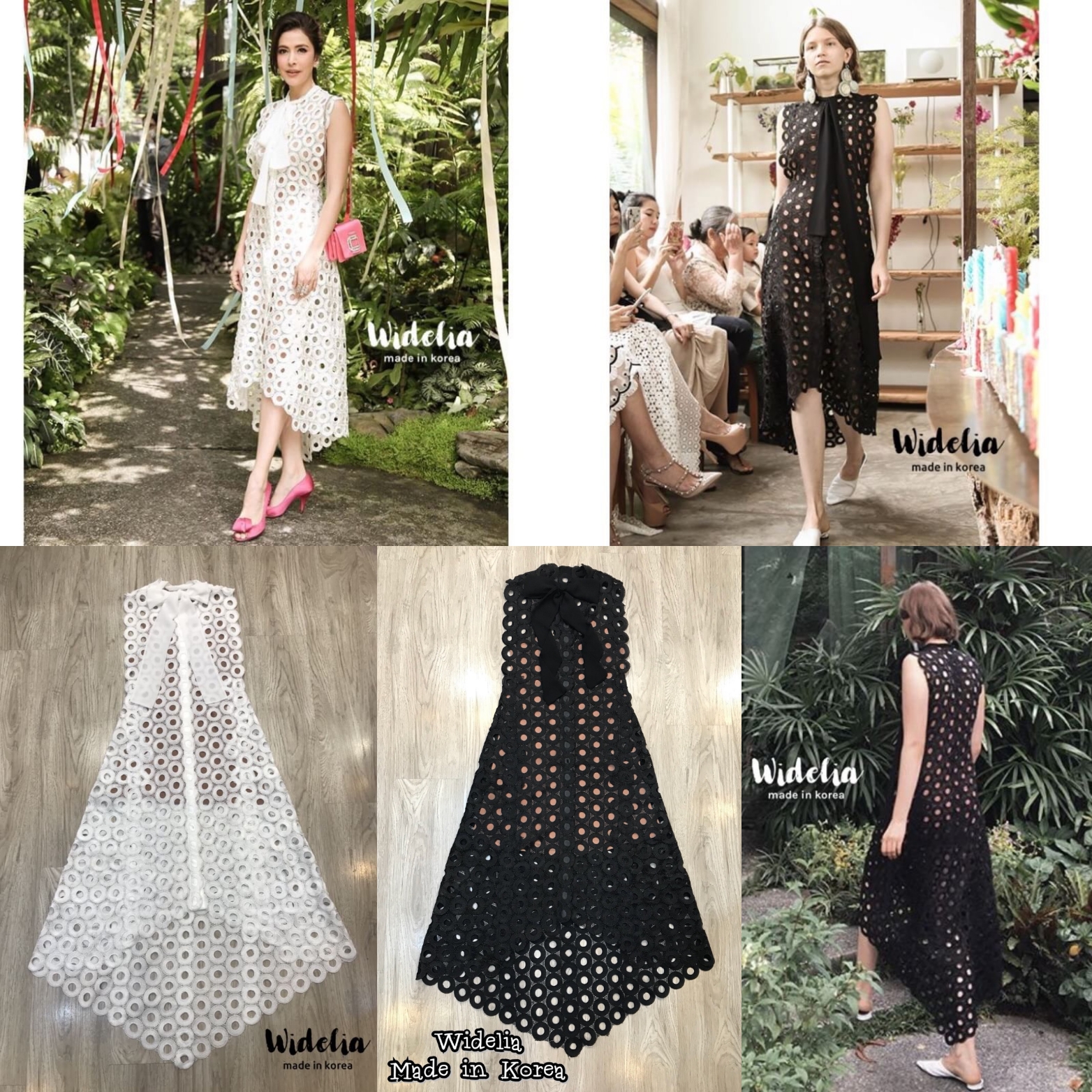 JSD Dress::เดรสลูกไม้แขนกุด กระดุมหน้ายาวลงมาทั้งตัว ช่วงคอตกแต่งโบว์ผูกได้หลายแบบ