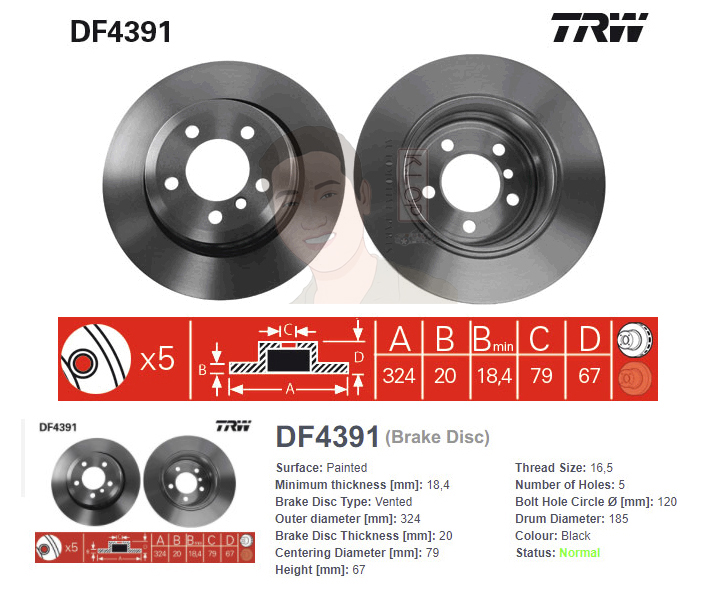 DF4391 จานเบรค-ดรัมเบรค(TRW) BMW E65, E66 (730i,735i) <BP+HC> ปี2001-2005 R V