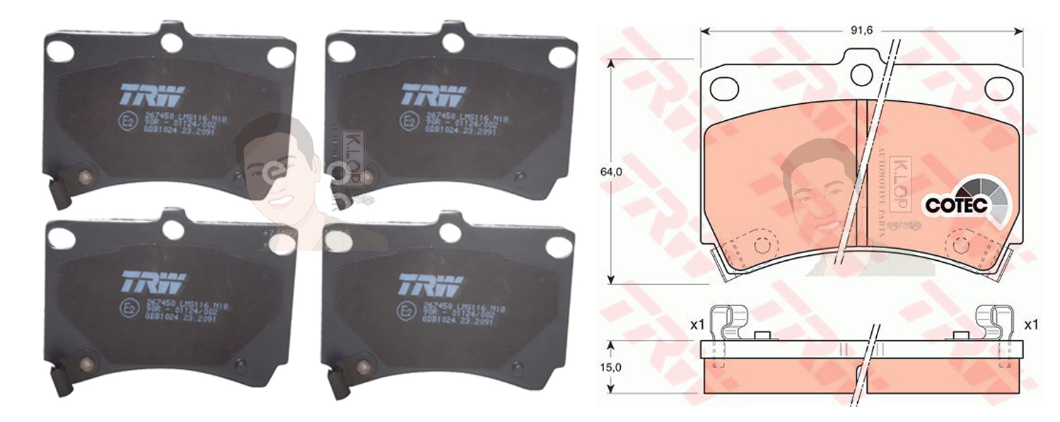 GDB1024 ผ้าเบรค-หน้า(TRW) (เนื้อผ้า COTEC) FORD ASPIRE