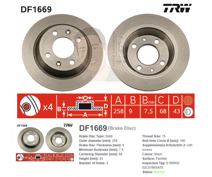 DF1669S จานเบรค-ดรัมเบรค(TRW) SAAB 9000 ปี1988-1998 R S