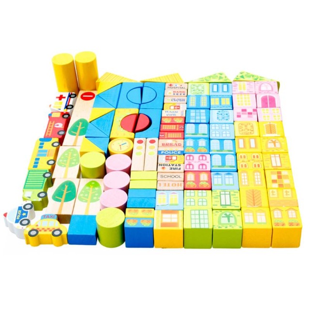 บล็อคไม้สร้างเมือง 100 ชิ้น