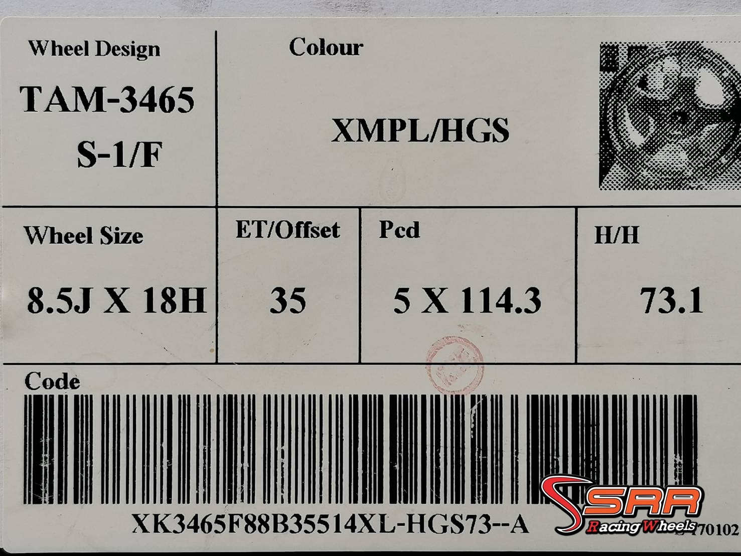 S1R TAM-3465 ขอบ18 5H114.3 ET35 XMPL/HGS ชุดละ 14,000฿