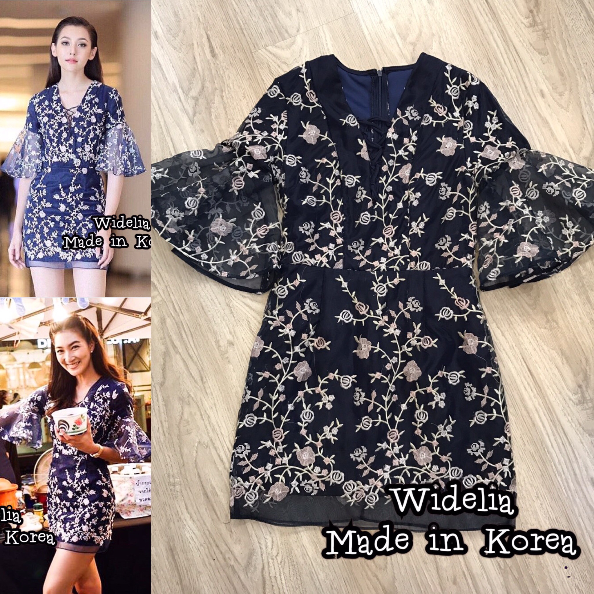 *พร้อมส่ง*TH Dress :: เดรสคอกลมแขนสั้น ต่อแขนระบายด้วยผ้าซีทรูสวย