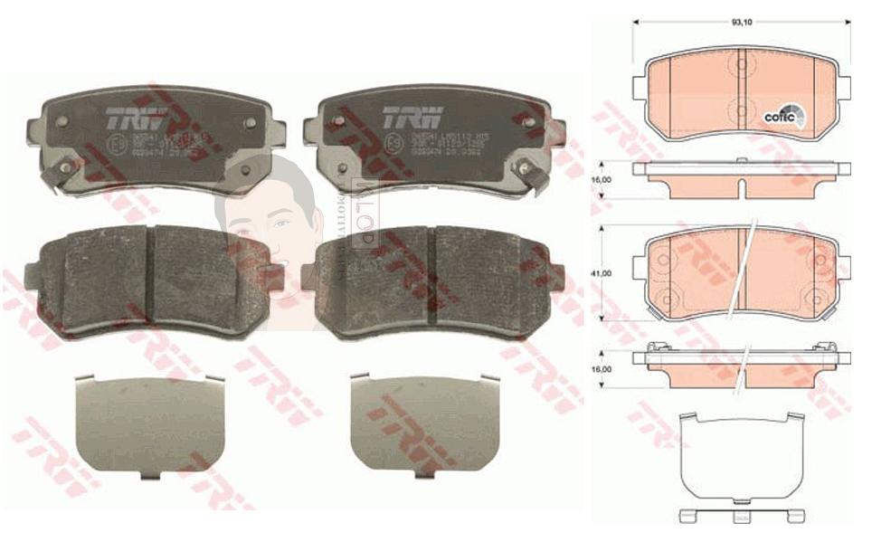 GDB3474 ผ้าเบรค-หลัง(TRW) (เนื้อผ้า COTEC) HYUNDAI TUSCON '11 up 2WD, 4WD