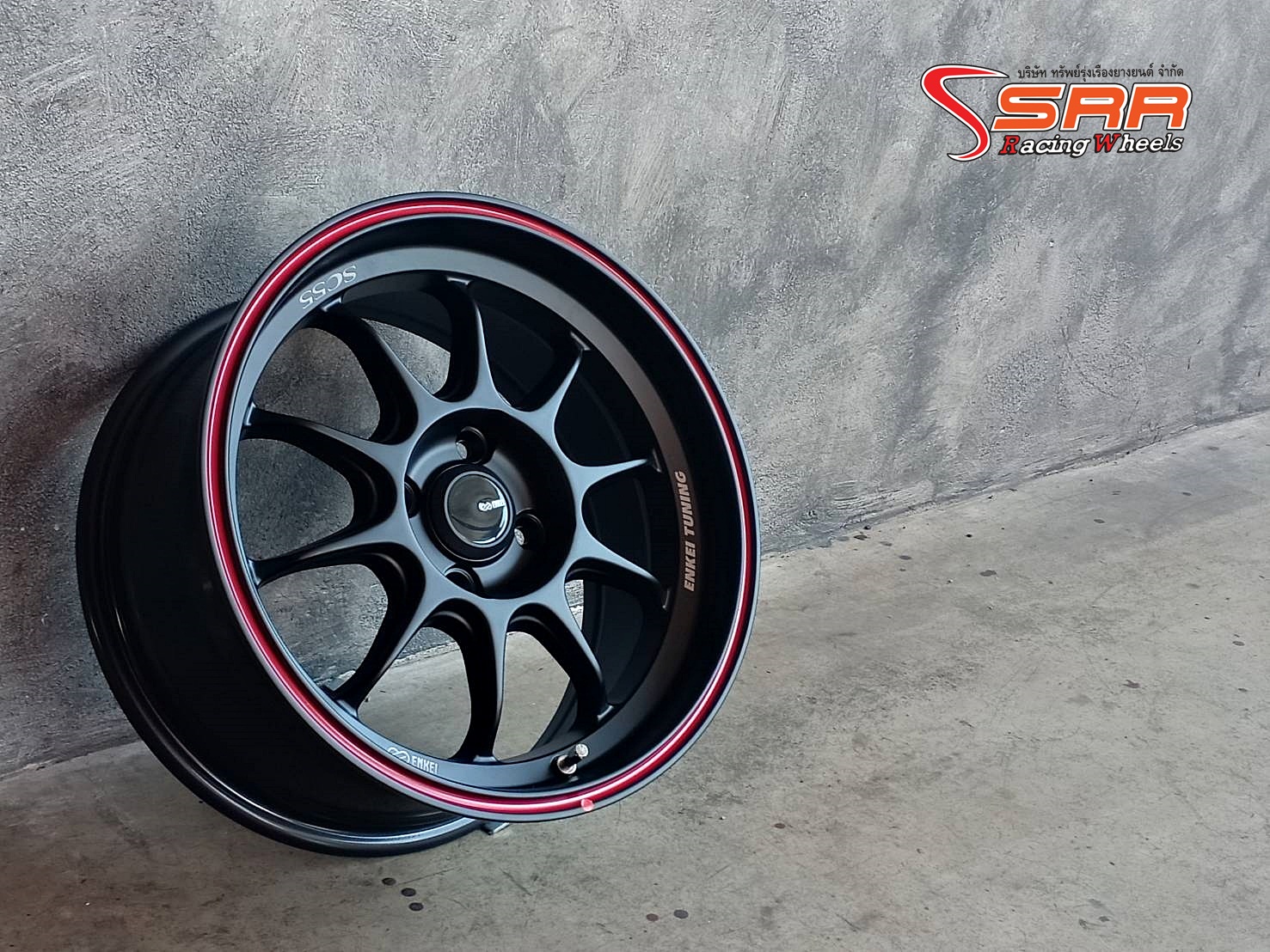 ENKEI TUNING SC55 ขอบ15 ET28 4x100 สีดำด้านขอบแดง