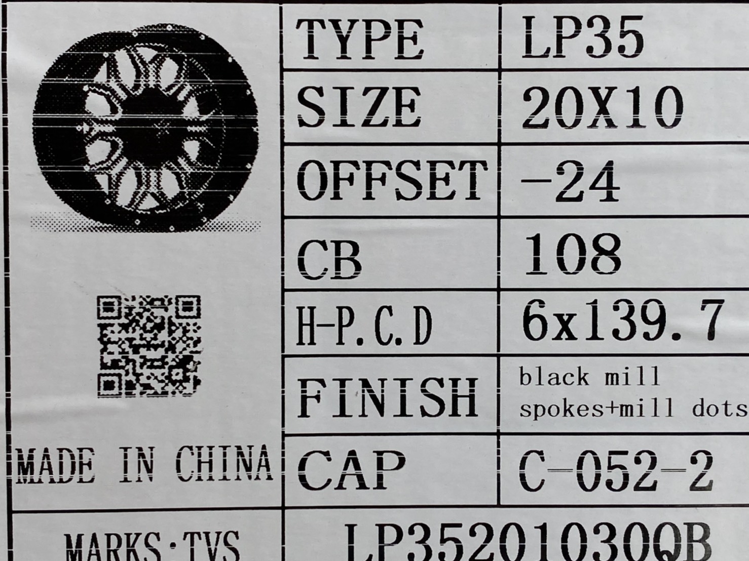 OASIS LP35 20x10 6x139.7 ET-24 BLACK MILL SPOKES+MILL DOTS