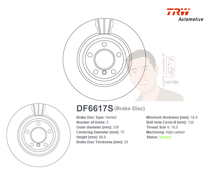 DF6617S จานเบรค-ดรัมเบรค(TRW) BMW 5 (F10) 520i 523i 520d 530d ปี2011> R V