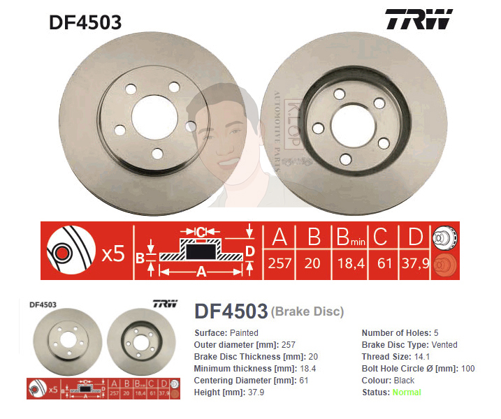 DF4503 จานเบรค-ดรัมเบรค(TRW) CHRYSLER NEON ปี1994-2006 F V