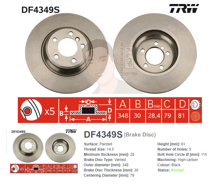 DF4349S จานเบรค-ดรัมเบรค(TRW) BMW E65, E66 (740i, 745i) ปี2001-2005 F V