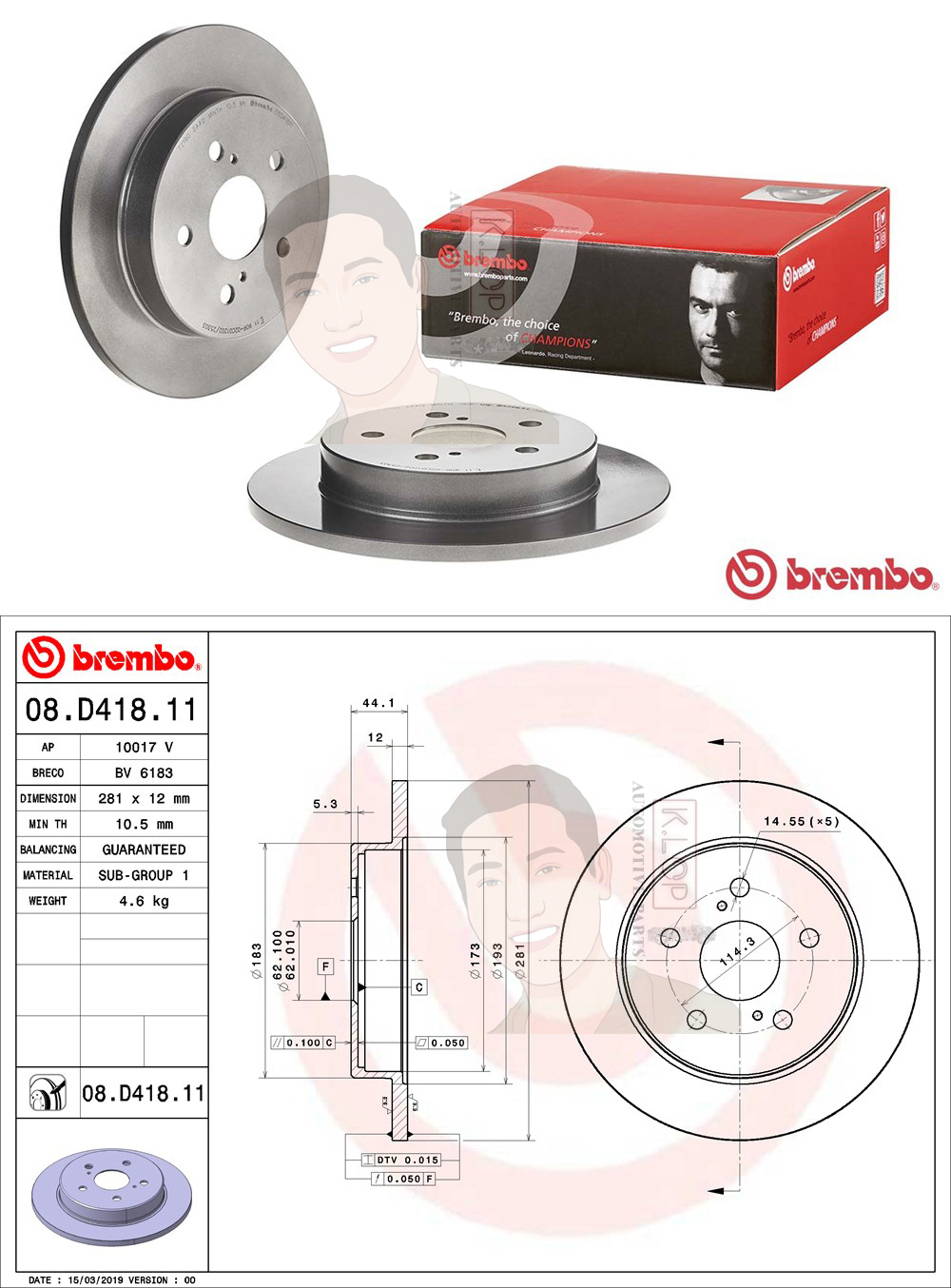 08 D418 11 จานเบรค ล้อ R (ยี่ห้อ BREMBO) รุ่น UV TOYOTA Camry V70 ปี2017-> ,C-HR ปี2016-> ,NX ปี2014->/Lexus ES200-350 ASZ10