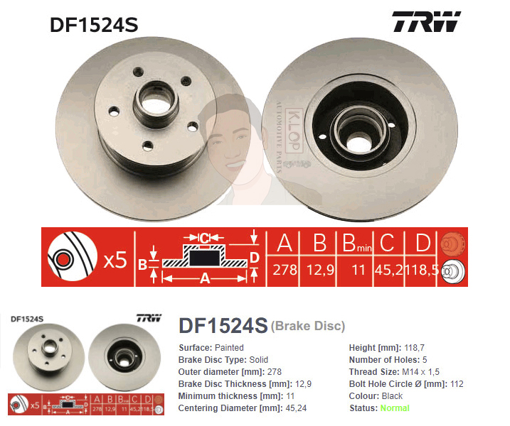 DF1524S จานเบรค-ดรัมเบรค(TRW) VW BUS TRANSPORTER T3 2.5 ปี1986-1989 F S